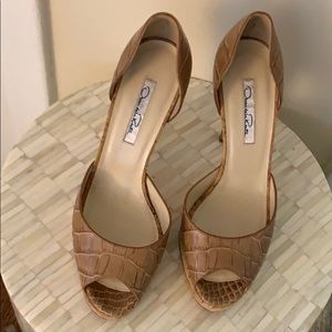Oscar de la Renta peep toe crocodile & cork heels!